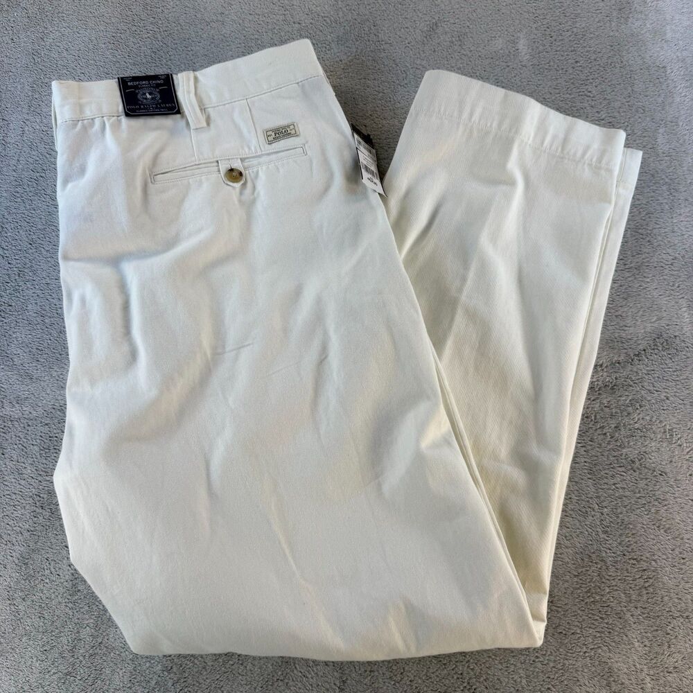 Polo Ralph Lauren Bedford Chino Pants Mens 40x30 White Classic Fit Cotton Twill